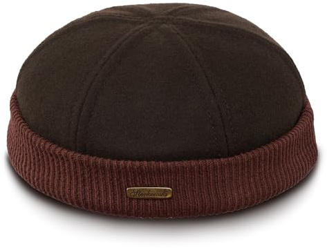 Sterkowski Navy Watch | 100% Wool Beanie for Men and Women | Docker Cap Work Outdoor Short Trawler Handmade Warm Longshoremen Sailor Mariner Brimless Fisherman Skully Winter Brown 57 cm