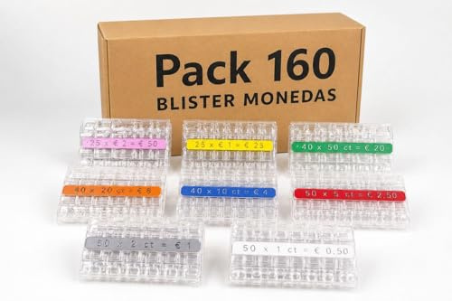 Cartouches Monnaie Blister - Lot de 160 Pièces de Euro Recyclable et Homologué par les Banques - 20 Unités de Chaque Valeur