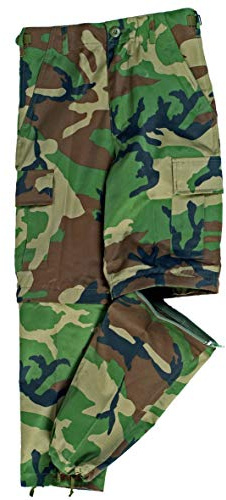 Mil-Tec® US Zip-Off BDU Kinderhose Woodland • Abnehmbare Hosenbeine • 2in1 Cargo Hose & Shorts • Robuste Outdoorhose Kinder mit 6 Taschen • Freizeit- & Trekkinghose • Größe: 176