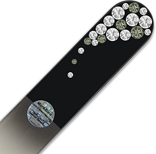 Large Crystal Nail File with Swarovski Elements, Hand Made, Czech Tempered Glass, Lifetime Guaranty, in Suede Sleeve (Crystal)