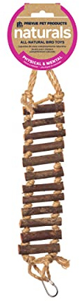 Prevue Pet Products Naturals Rope Ladder Bird Toy, Wood Stairs Climbing Activity Attachment for Birdcage, Earth Tone Brown