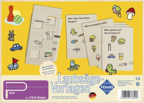 Pebaro 378/4S Laubsägevorlage Spiel Miniquiz, 3mm Sperrholz DIN A 4, Motiv farbig vorgedruckt, aussägen mit Laubsägebogen, basteln, fertig, Laubsägen, Basteln mit Holz, Geschenkidee