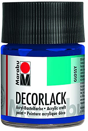 Marabu 11300005052 - Decorlack Acryl Mittelblau 052, 50 ml, hochglänzender Acryllack auf Wasserbasis, wetterfest, speichelfest, zum Malen, Schablonieren und für Serviettentechnik