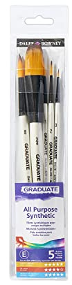 Daler-Rowney Graduate Mixed Media Brush Set 5 blandade borstar | Multi-Technique syntetiska hårborstar, korta handtag, akvarell och landskap, blandade borstar, för konststudenter