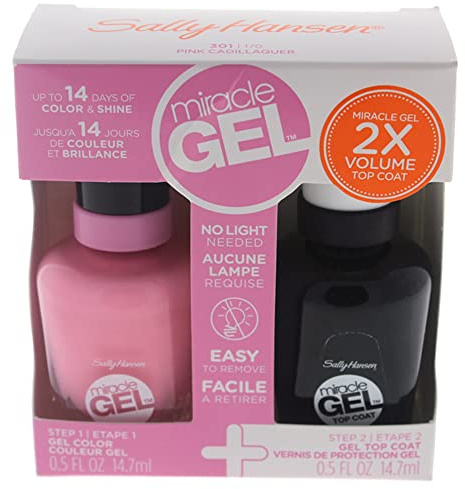 Sally Hansen Miracle Gel Nagellack-Set, mit überlack und Nagellack Birthday Suit Nr. 110, Soft Pink, 14,7 ml, 2 Stück im Set