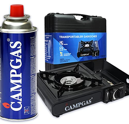 Kochmann Germany CAMPGAS Gaskocher + Koffer + 8 Gaskartuschen Campingkocher 1 flammig Camping Gas Kocher MSF 1a Kartusche