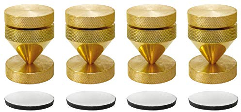 Dynavox Sub-Watt-Absorber, juego de 4 unidades, desacopladores ajustables en altura para dispositivos HiFi y altavoces con arandelas, latón