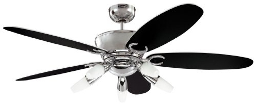 Westinghouse Lighting 132 cm Deckenventilator Arius 72559 mit fünf Leuchten und fünf Flügeln, Ausführung in Chrom mit Opalmilchglas, 7255940