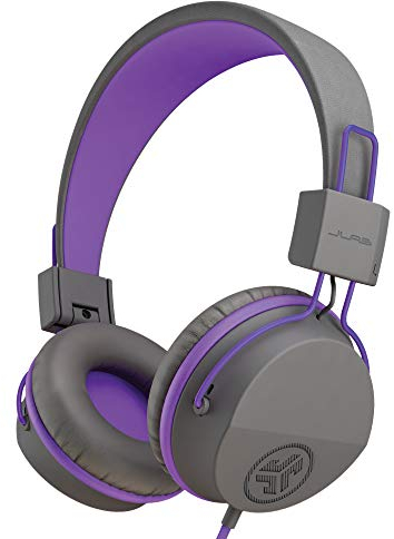 JLab Kopfhörer Kinder, JBuddies Over Ear Kinder kopfhörer mit Kabel, Kid Safe Lautstärkebegrenzung, Geräuschisolierung, Komfort Cloud Foam Ohrpolster und mit Mikrofon, Grau/Lila