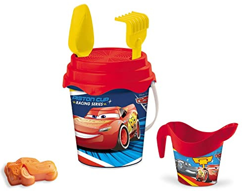 Mondo Toys - BUCKET SET + WATER CAN CARS - Juego de cubo de arena ø17 cm con jarra de agua - Juego de playa (6 piezas) para niños a partir de 3 años - 18532