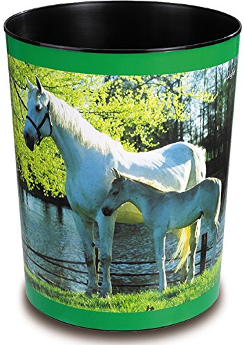 Läufer 26658 Papierkorb Pferd und Fohlen am See, 13 Liter Mülleimer, perfekt für das Kinderzimmer, rund, stabiler Kunststoff