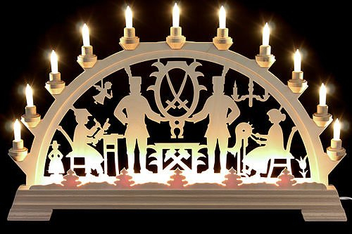 KWO Olbernhau 62001 Schwibbogen Erzgebirge - Schneeberger, 65 x 40 cm, Holz, Mehrfarbig, Kerzenhalter, Weihnachten