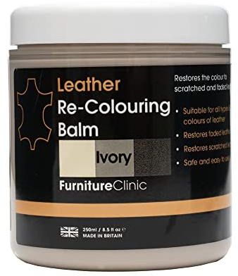 Furniture Clinic läder återfärgande balsam – läderfärgåterställning för soffor, läderfärgreparation för blekt och repat läderklädsel, bilstolar, skor och kläder – 16 färger (elfenben)