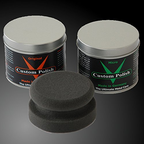 CUSTOM POLISH Polierset 800g Chrompolitur Aluminiumpolitur Chrom Edelstahl Alu Politur + Profi Polierpad Applikator (EINWEG Verpackung)