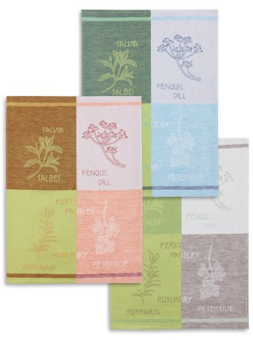 Kracht 3-er Pack Jacquard Geschirrtuch, Halbleinen, Küchenkräuter, drei Farben sortiert, 50x70cm