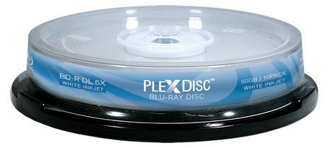 PLEXDISC 645-212 50 GB 6x Blu-ray Double Layer White Inkjet Recordable Disc BD-R DL, 10-Disc Spindle
