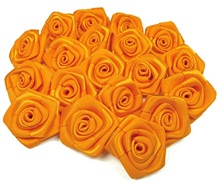 Creativery Satinrosen 3cm 10 Stück zum Basteln Dekorieren Verzieren - Farbauswahl - kleine Deko Rosen aus Stoff - Hochzeit Tischdeko Geschenkverpackung Scrapbooking Handarbeit Blüten Dekoideen Orange
