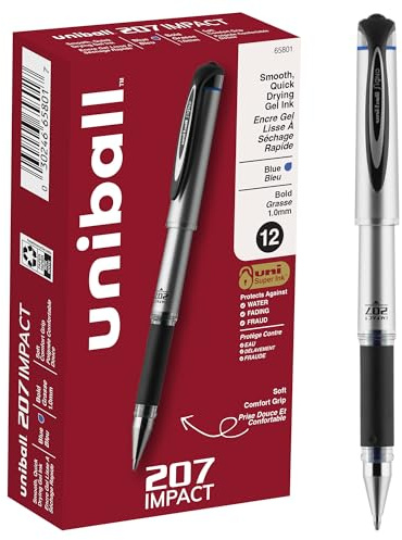 uniball™ 207 Impact Gel Pens, Bold Point (1.0mm), Blue, 12 Pack