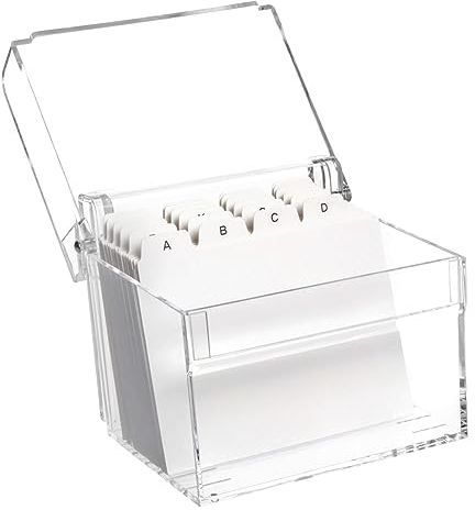 MAUL Karteikasten A6 aus Acryl | Kartenbox inkl. 100 Karteikarten und A-Z Register | Elegante Karteikartenbox zum Vokabeln lernen | Visitenkartenbox für Schreibtisch | Transparent