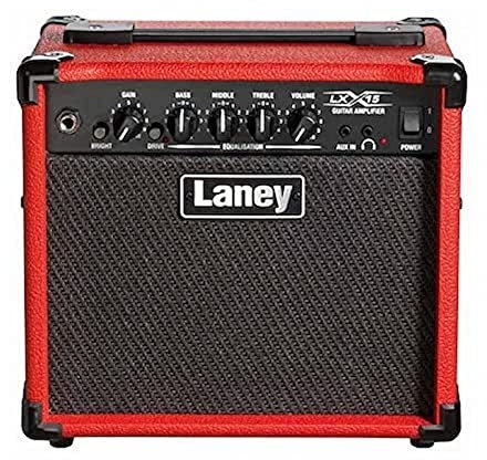 Laney LX15 Electric Guitar Amplifier – 15W Practice Amp with Twin 5 Speakers, Drive Switch, 3-Band EQ, AUX Input for jamming along & Headphone Output – Compact Portable Amp for Beginners - Red