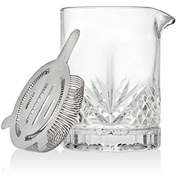 Godinger Dublin Collection Crystal Mixing Glass Pitcher Cocktail Shaker with Stainless Steel Julep Strainer