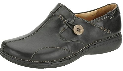 Clarks Un.Loop, Mocasín Mujer, Cuero Negro, 40 EU Ancho