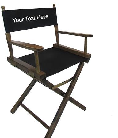 TLT Personalized Imprinted Contemporary 18 Inch Table Height Walnut Frame Director's Chair - Black