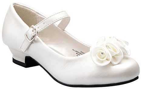 DressForLess Mary Jane Shoes with Pretty Satin Rolled Rosettes Patent Leather, Ivory 1