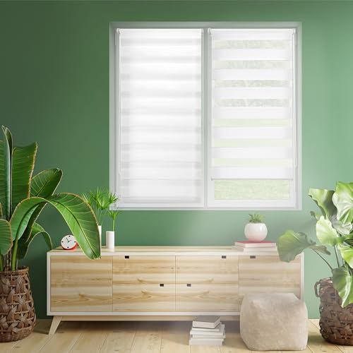 Blindecor Indus Store jour nuit sans percage | Couleur Blanc cassé 37 x 180 cm (L x H) | Taille du tissu 34 x 175 cm | Store enroleur fixation avec ou sans perçage