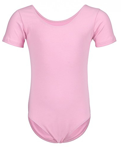 tanzmuster Ballettanzug Mädchen Kurzarm - Sally - aus weichem Baumwollstoff - Ballett Trikot Ballettbody in rosa, Größe 116/122