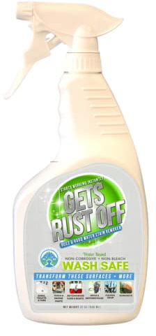 Wash Safe™ GETS RUST OFF | Non-Corrosive, Non-Bleach Rust & Hard Water Stain Remover | Water-Based, Fast-Acting Formula for Metal, Concrete, Tools & More (32 oz Spray)