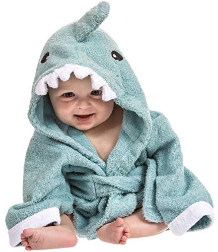 Lexikind Kapuzenhandtuch Baby: Frottee Bademantel - Babyhandtuch mit Kapuze - Kapuzenbadetuch (Hai blau)