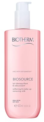 Biotherm Reinigungsmilch Biosource Lait Demaq für trockene Haut, milde Reinigungsmilch mit Life Plankton und Sheabutter, entfernt Unreinheiten und Make-up, für ein frisches Hautgefühl, 400 ml