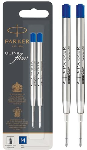 Parker Kugelschreiberminen | mittlere Schreibspitze | blaue QUINKflow Tinte | 2 Ersatzminen für Kugelschreiber