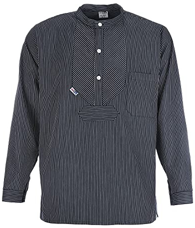 modAS Unisex Finkenwerder Fischerhemd Basic Line - Hemd Seemann Skipper Fischer-Hemd gestreift aus Baumwolle mit schmalen Streifen in Blau Größe M