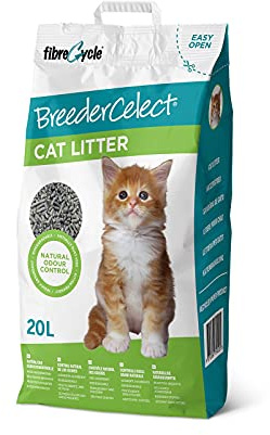 Breeder Celect Natural Cat Litter (20L) - 99 percent Recycled Paper, Absorbent Cat Litter Pellets, Optimal Odor Control, Non-Clumping, Biodegradable & Compostable - Made in UK