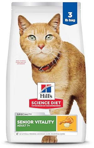 Hill's Science Diet Adult 7+ Senior Vitality Dry Cat Food, Chicken & Rice, 6 lb. Bag