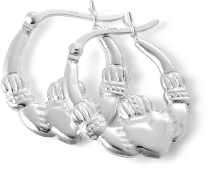 Boucles d'Oreilles Créoles Bague de Claddagh 17mm en Argent 925/1000