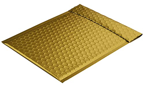 10 Stück, Farbige Luftpolstertaschen, 200 x 250 mm, Haftklebung mit Abziehstreifen, Gerade Klappe, 180 my Metallic Bubble Bags - Matt, Ohne Fenster, Gold, Blanke Briefhüllen