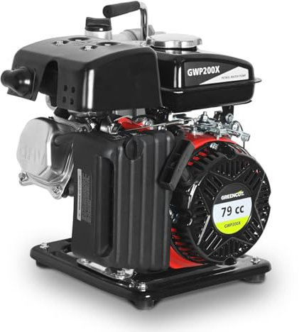 GREENCUT GWP200X - Motopompe à eau 79cc (2,6CV), débit 12 000 l/h, hauteur d'aspiration X m, refoulement 18 m, idéale pour l’irrigation, le drainage et le remplissage de réservoirs