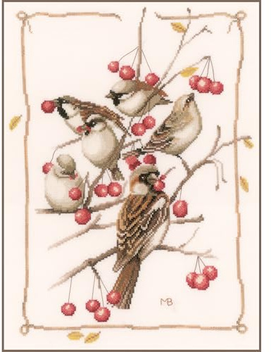 Lanarte Sparrows and Currant Bush (Evenweave), NA, 31 x 40cm