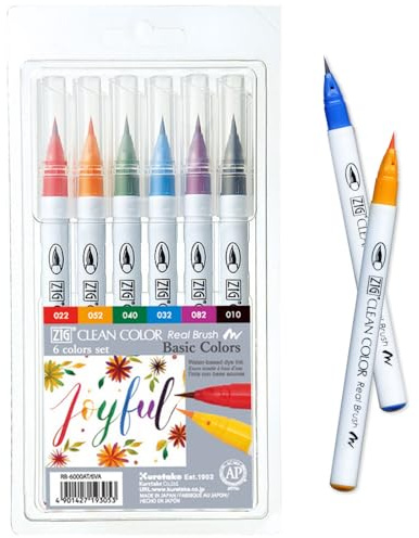 ZIG Clean Color Real Brush Pen Sets - 6 Pen Set