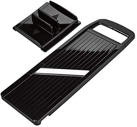 Kyocera Keramik Universalhobel Gross, 4 Schnittdicken, Schwarz, Extra scharfe Keramik-Klingen, Gemüsehobel mit Fingerschutz, Kunststoffrahmen, Küchenreibe Hand, Gemüsehobel verstellbar