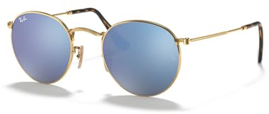 Ray Ban Unisex Sonnenbrille ROUND METAL, Gr. Small (Herstellergröße: 50), Gold (Gestell: gold,Bügel: havana, Gläser: leichtes blau 001/9O)