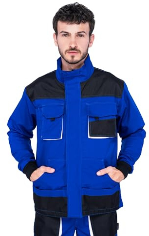 Mazalat Arbetsjacka för män, slitstark arbetsrock, flera fickor, S - 3XL storlekar, kvalitetsarbetskläder (Xxxl, blå)