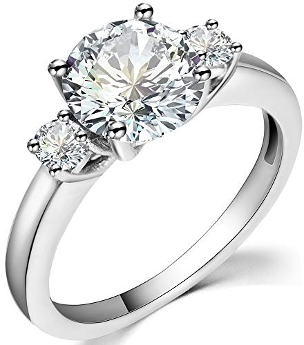 Jude Jewelers Stainless Steel Round Cut Three Stone Wedding Engagement Anniversary Promise Ring (Silver, 4.5)