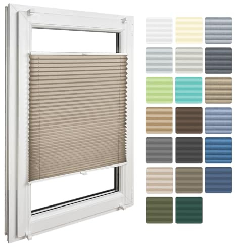 Home-Vision Premium Faltrollo Plissee ohne Bohren mit Klemmfix Lichtdurchlässig Rollo Leinenoptik Blickdicht Sonnenschutz Jalousie für Fenster & Tür (Melange Beige B80 x H100cm) Klemmträger