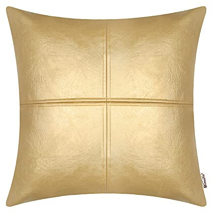 BRAWARM Hochwertiger Kissenbezug für Sofa, Couch, Heimdekoration, einfarbig, luxuriöses Kunstleder, handgenäht, 45cm x 45cm Gold