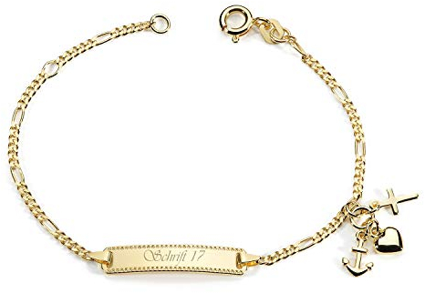 MATERIA Kinder-Armband mit Gravur gold - 925 Silber Armkette Kreuz Herz Anker vergoldet SA-133-Schrifttyp 17