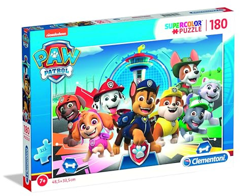 Clementoni 29105 Supercolor Paw Patrol – Puzzle 180 Teile ab 7 Jahren, buntes Kinderpuzzle mit besonderer Leuchtkraft & Farbintensität, Geschicklichkeitsspiel für Kinder